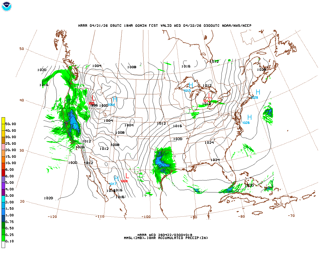 Latest 18 hour total precipitation forecast