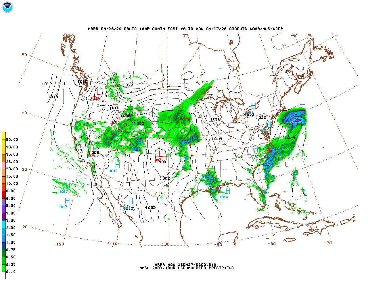 Latest 18 hour total precipitation forecast