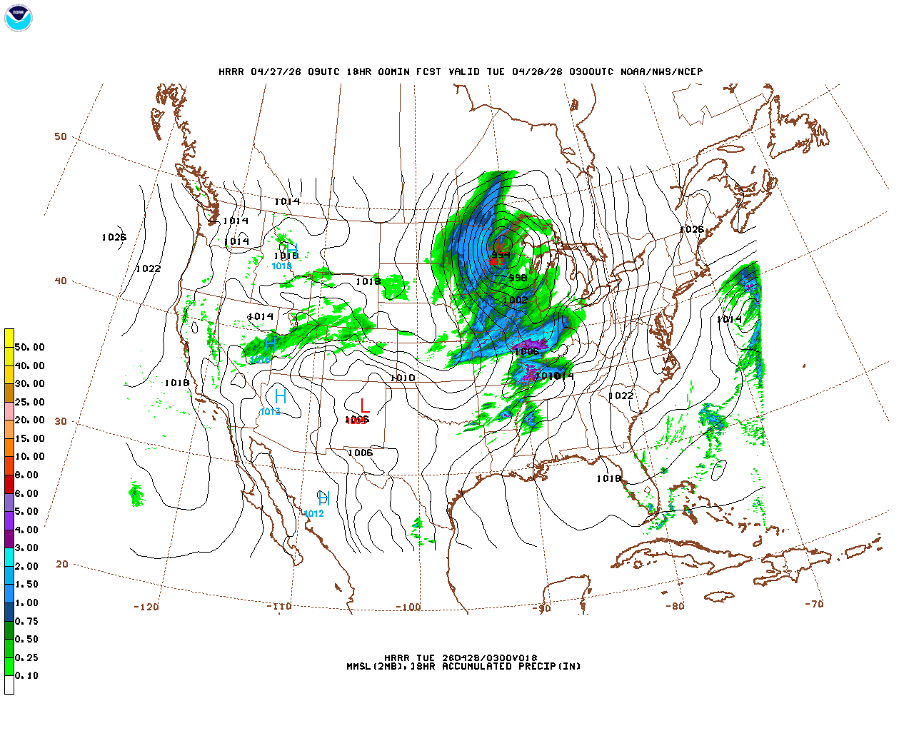 Latest 18 hour total precipitation forecast