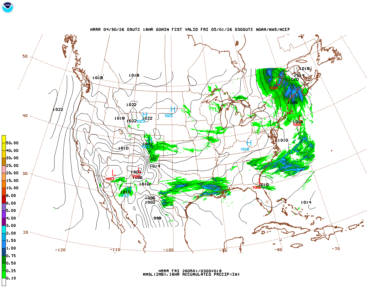 Latest 18 hour total precipitation forecast