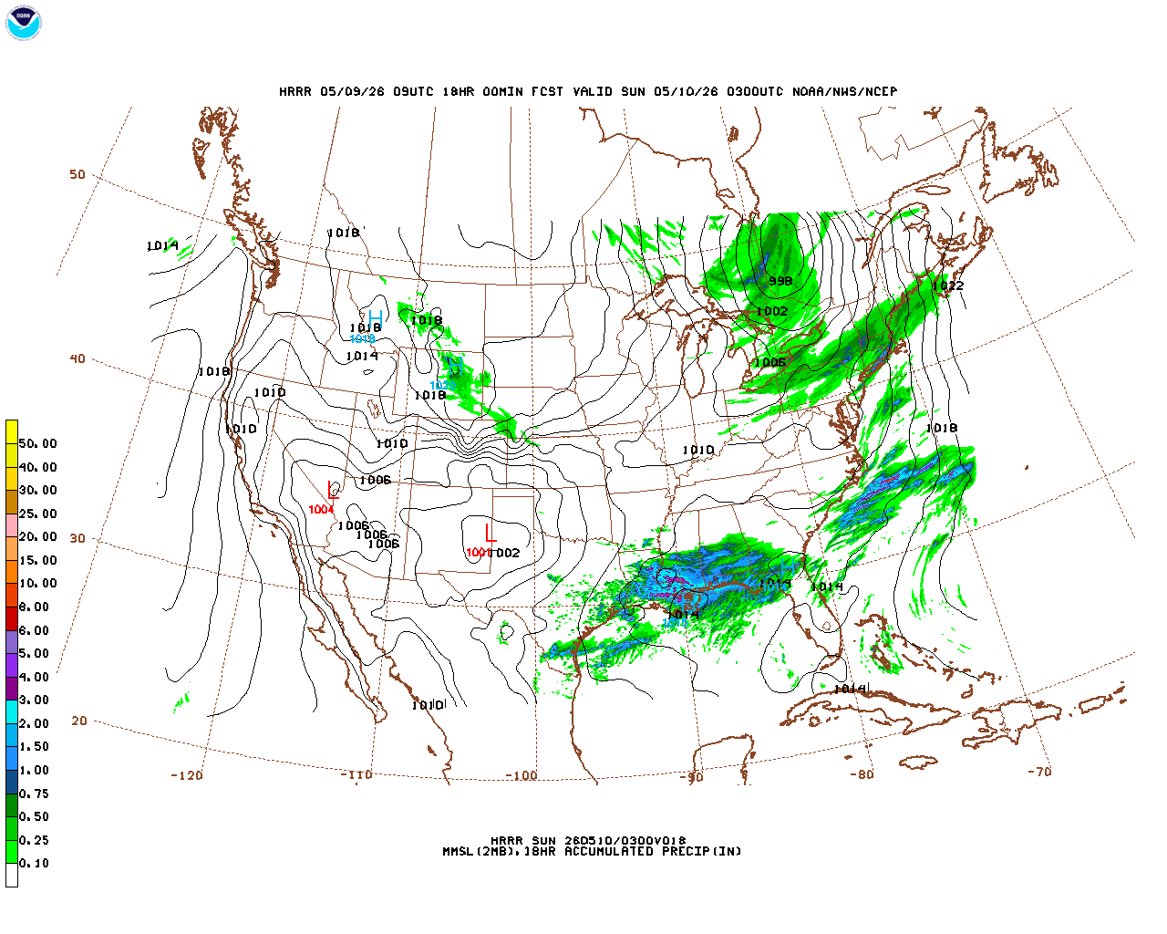 Latest 18 hour total precipitation forecast