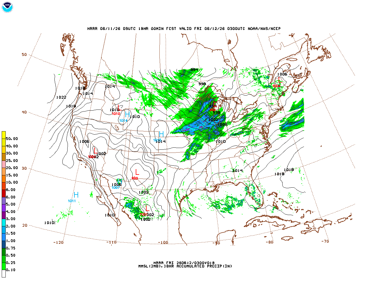 Latest 18 hour total precipitation forecast