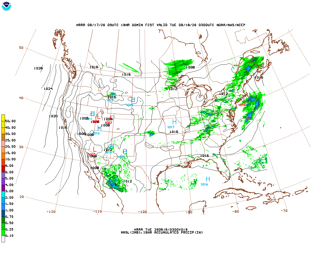 Click to enlarge the hourly precipitation forecast Latest 18 hour total precipitation forecast