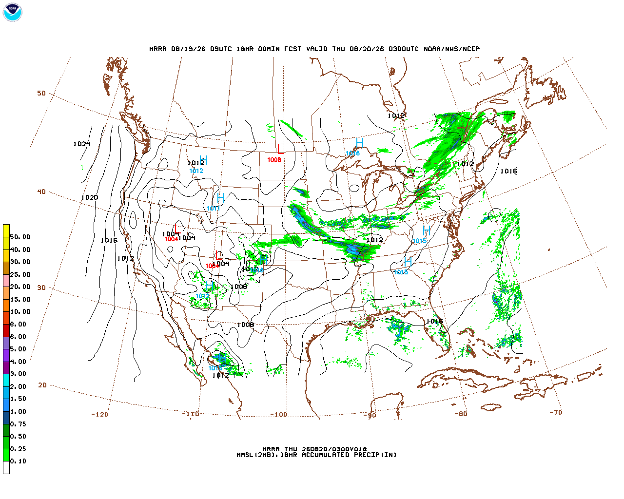 Latest 18 hour total precipitation forecast