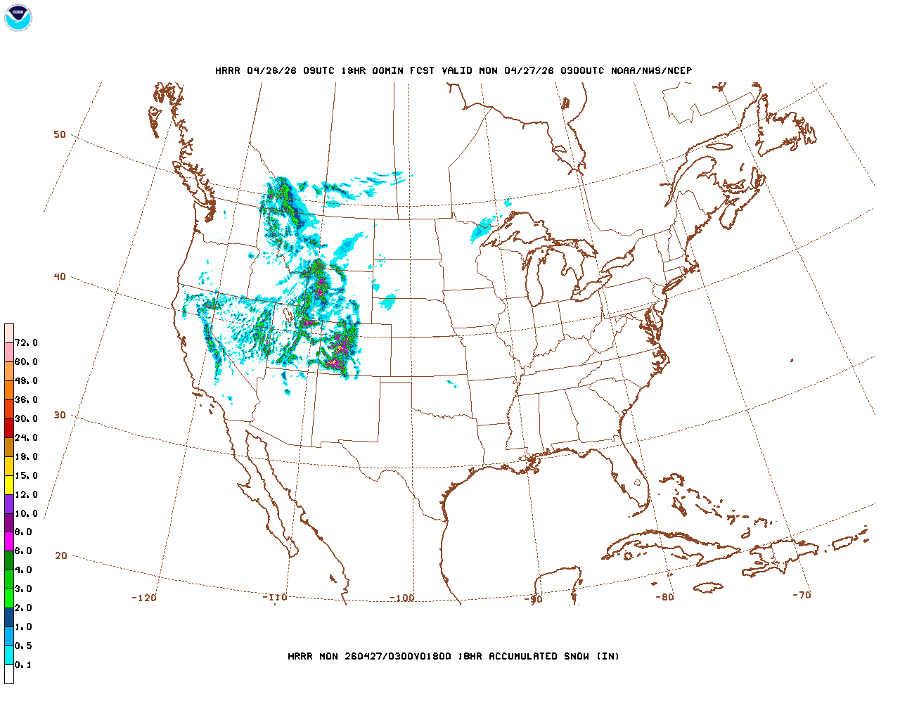 Latest 18 hour total precipitation forecast