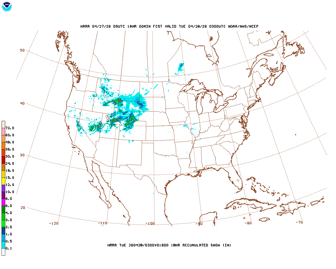 Latest 18 hour total precipitation forecast