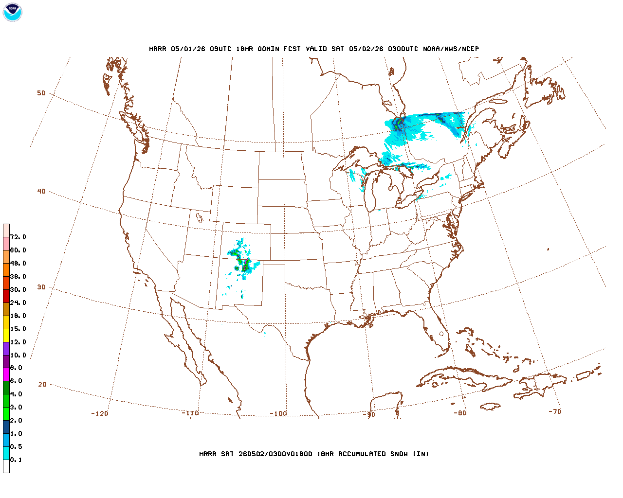 Latest 18 hour total precipitation forecast