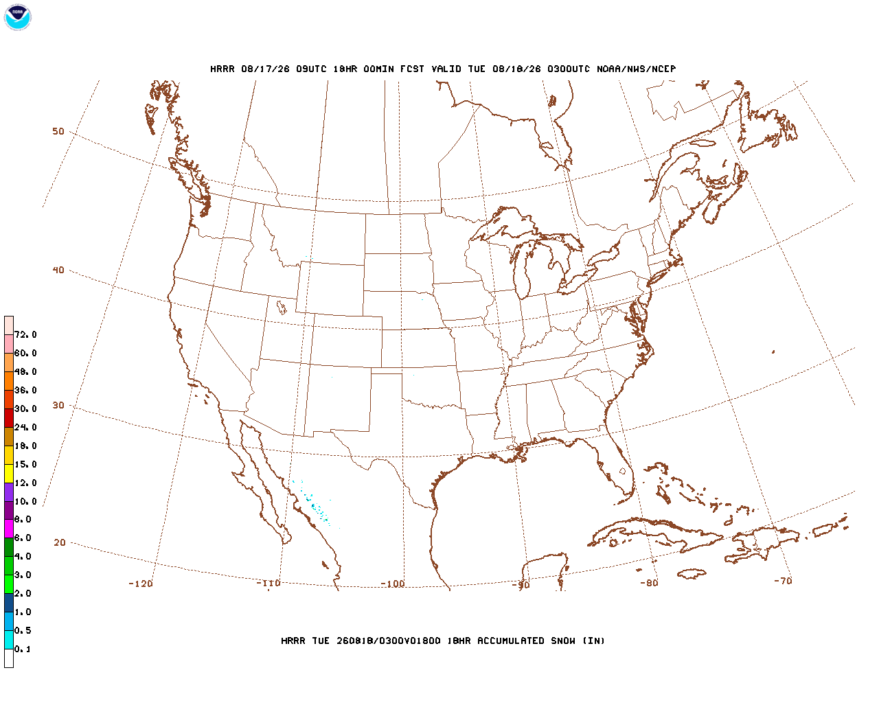 Click to enlarge the hourly snow forecast Latest 18 hour total precipitation forecast