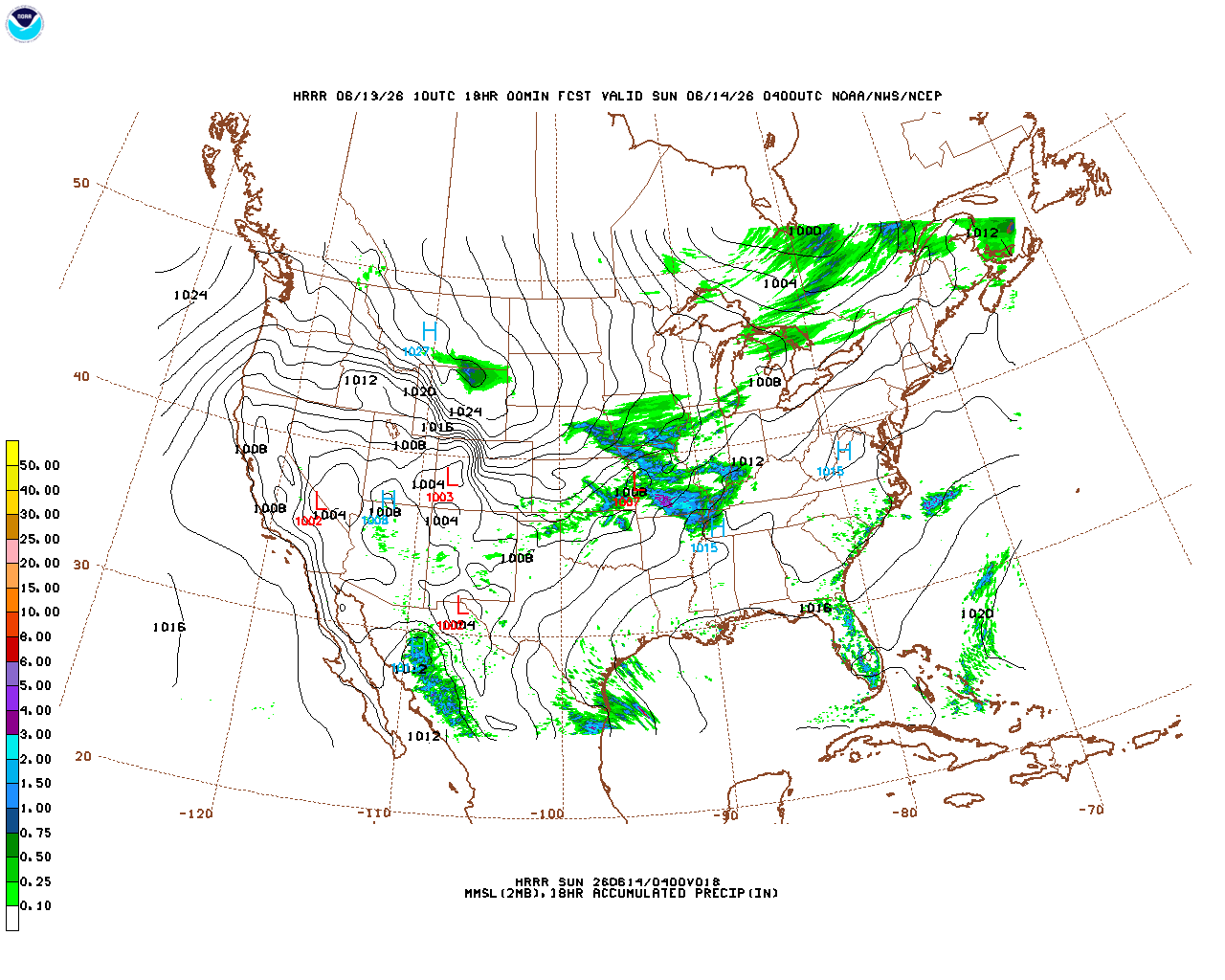 Latest 18 hour total precipitation forecast