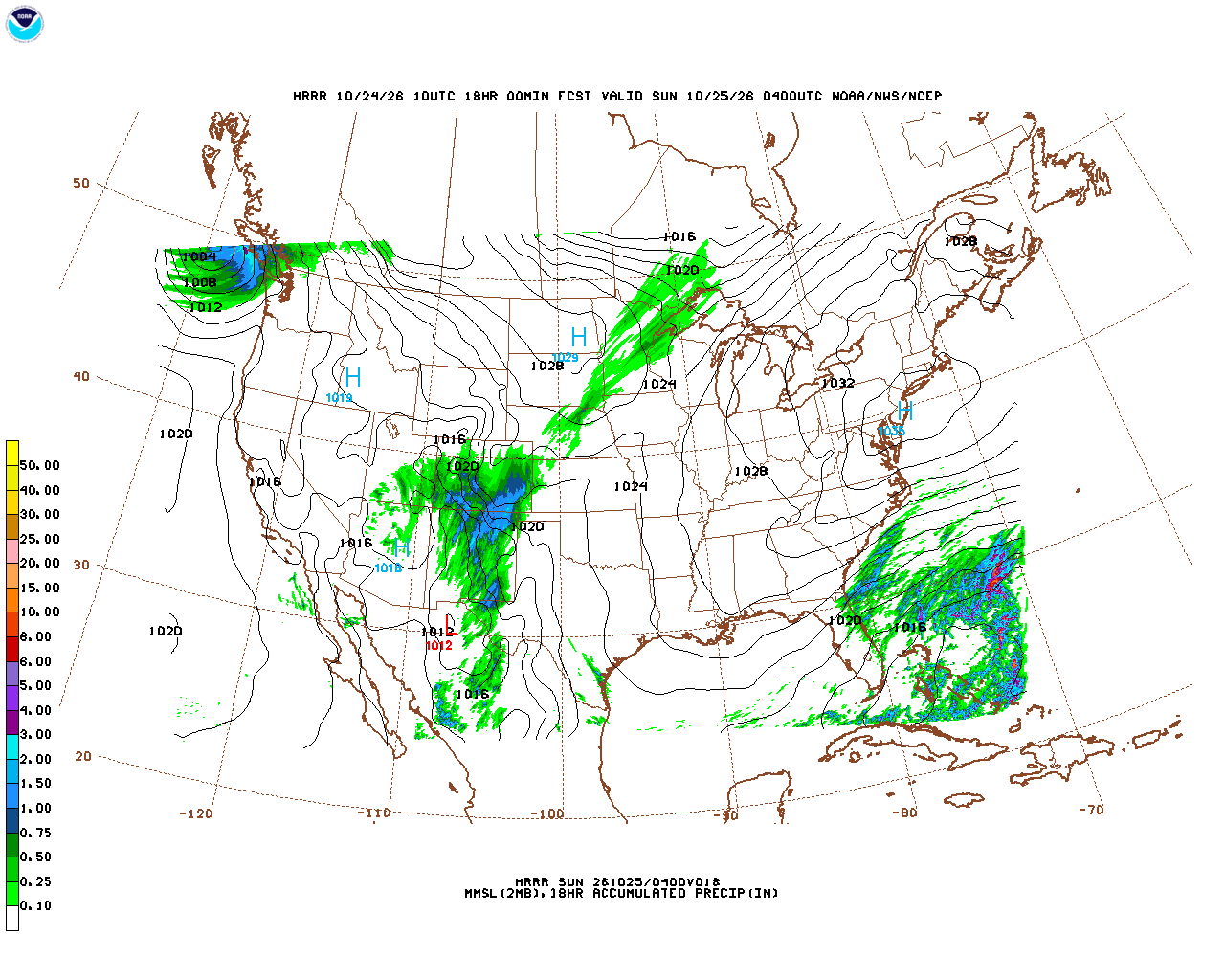Latest 18 hour total precipitation forecast