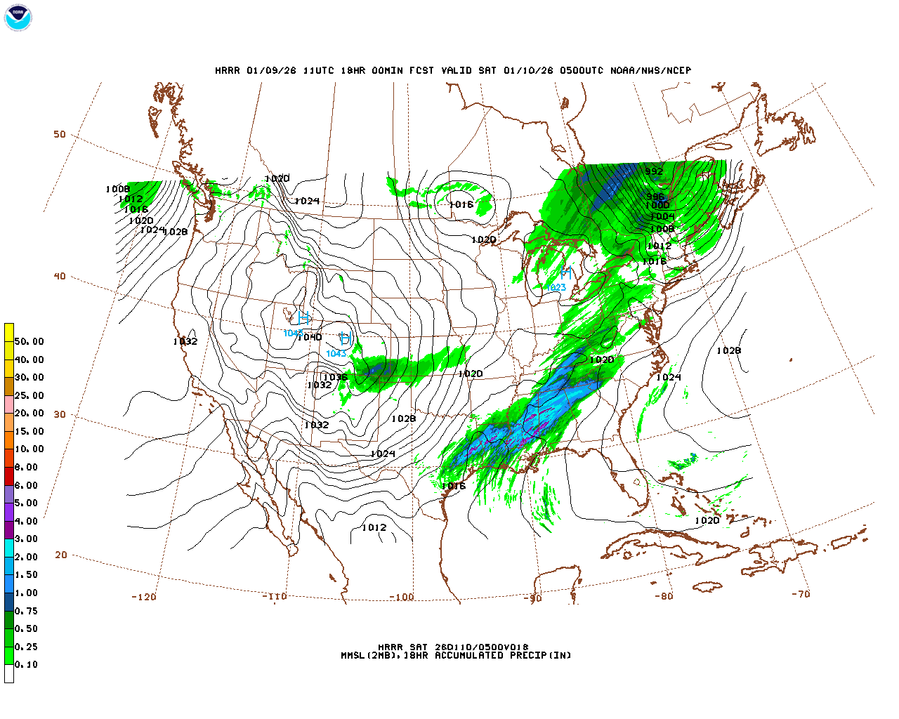 Latest 18 hour total precipitation forecast