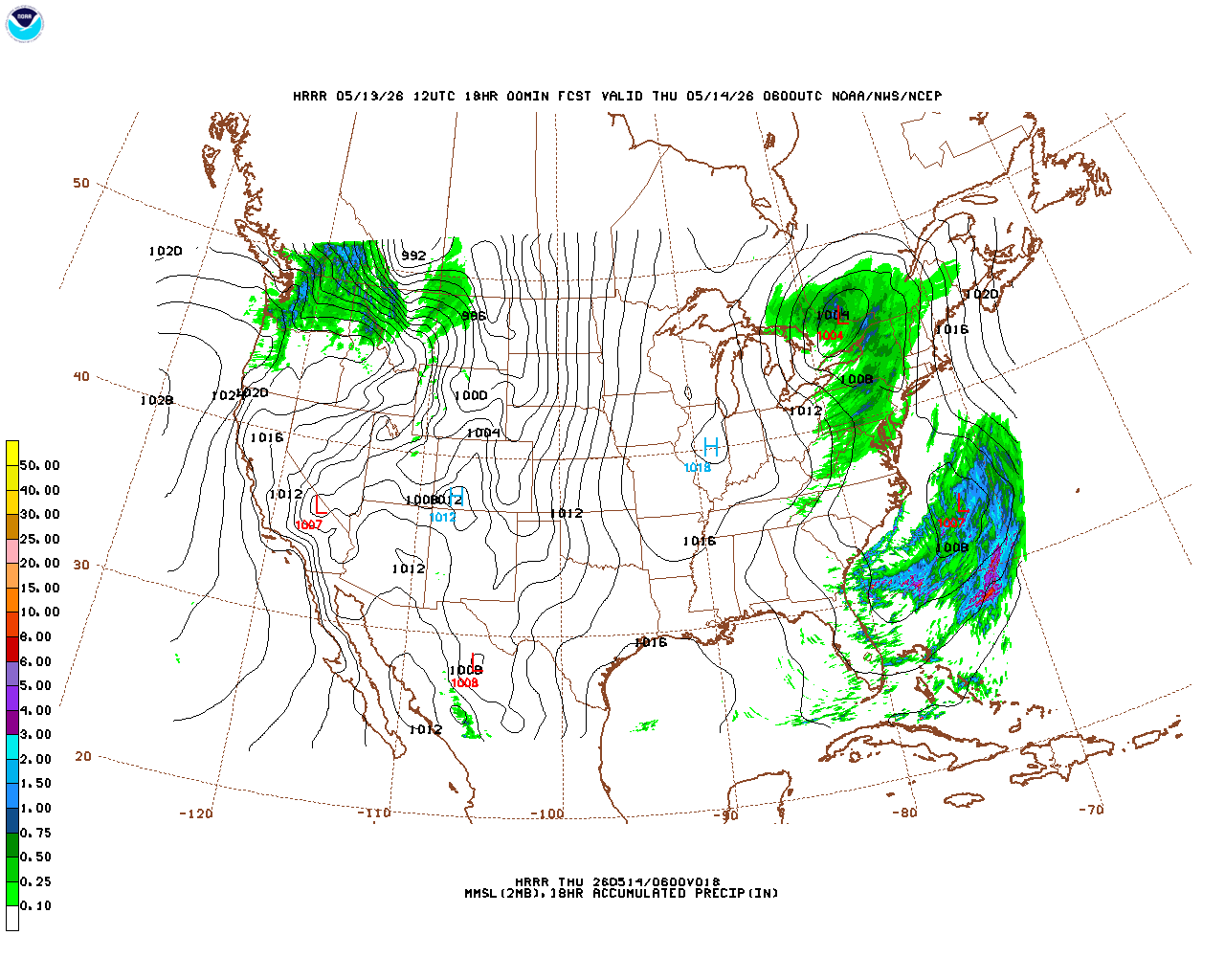 Latest 18 hour total precipitation forecast