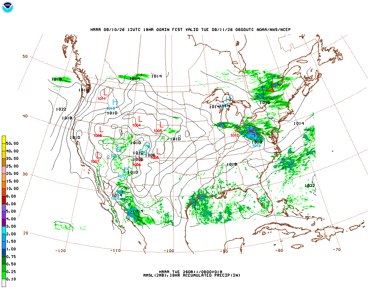Latest 18 hour total precipitation forecast