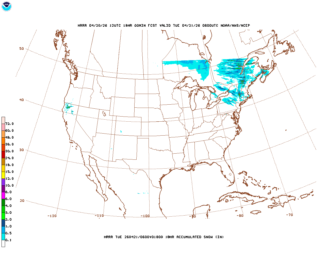 Latest 18 hour total precipitation forecast