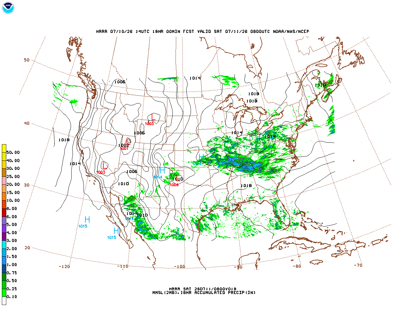 Latest 18 hour total precipitation forecast