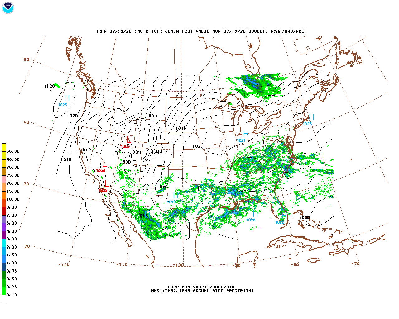 Click to enlarge the hourly precipitation forecast Latest 18 hour total precipitation forecast