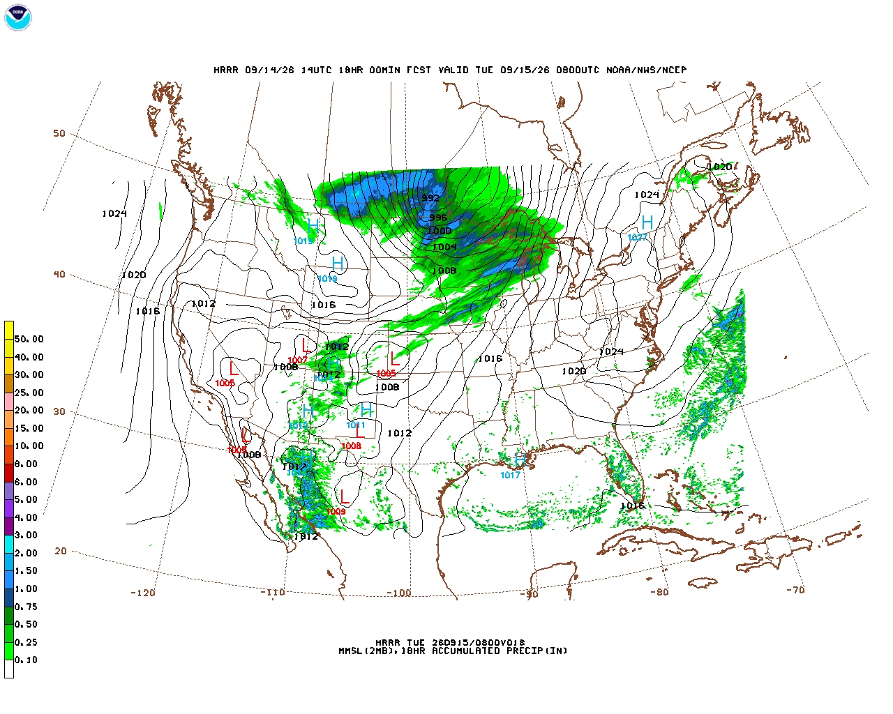 Latest 18 hour total precipitation forecast