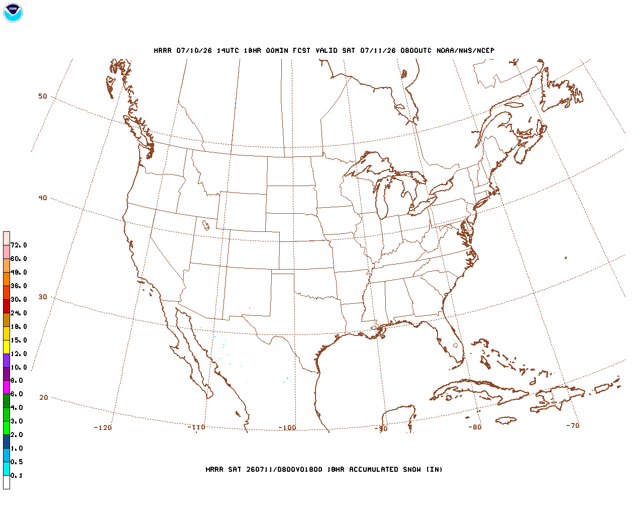 Latest 18 hour total precipitation forecast