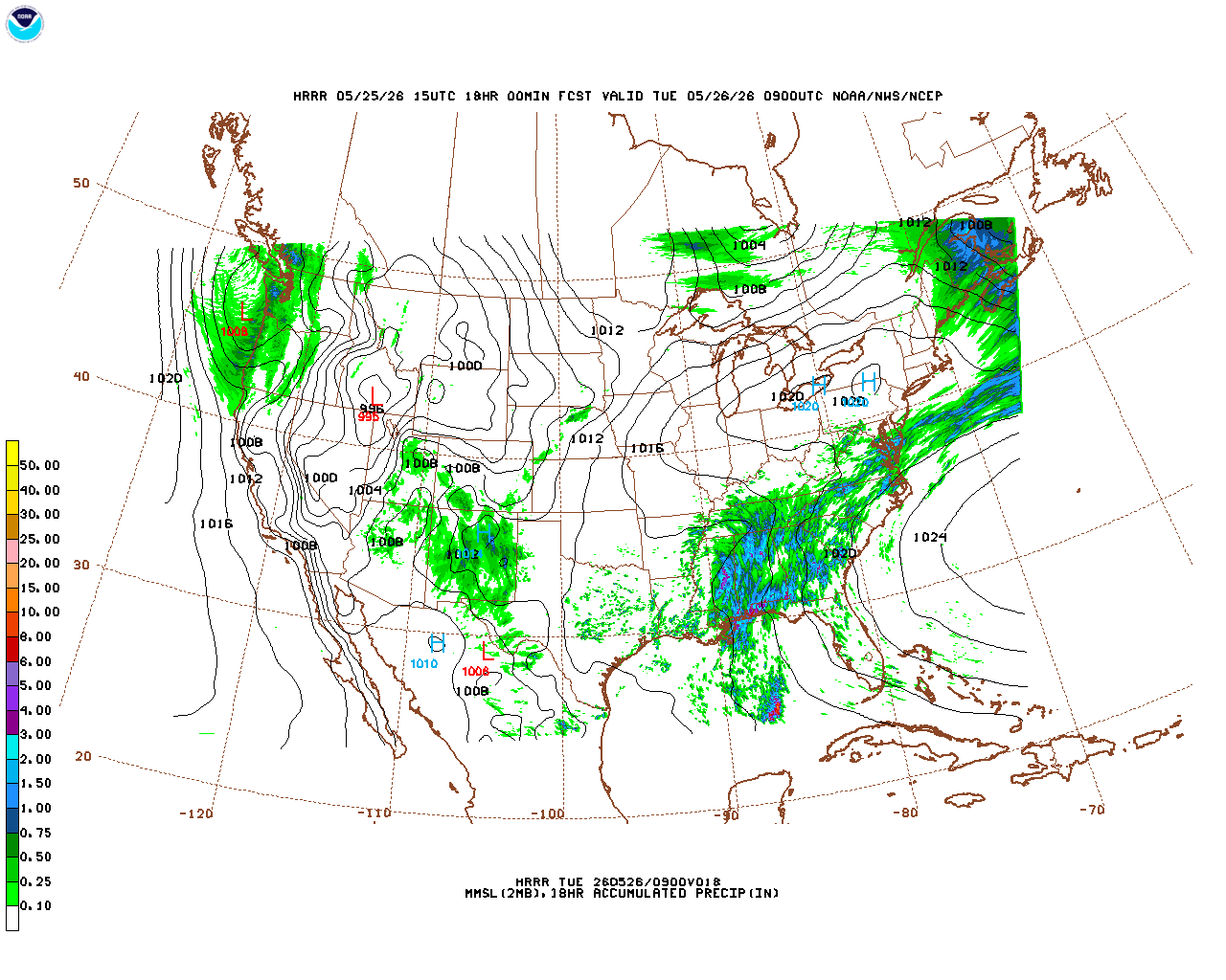 Latest 18 hour total precipitation forecast