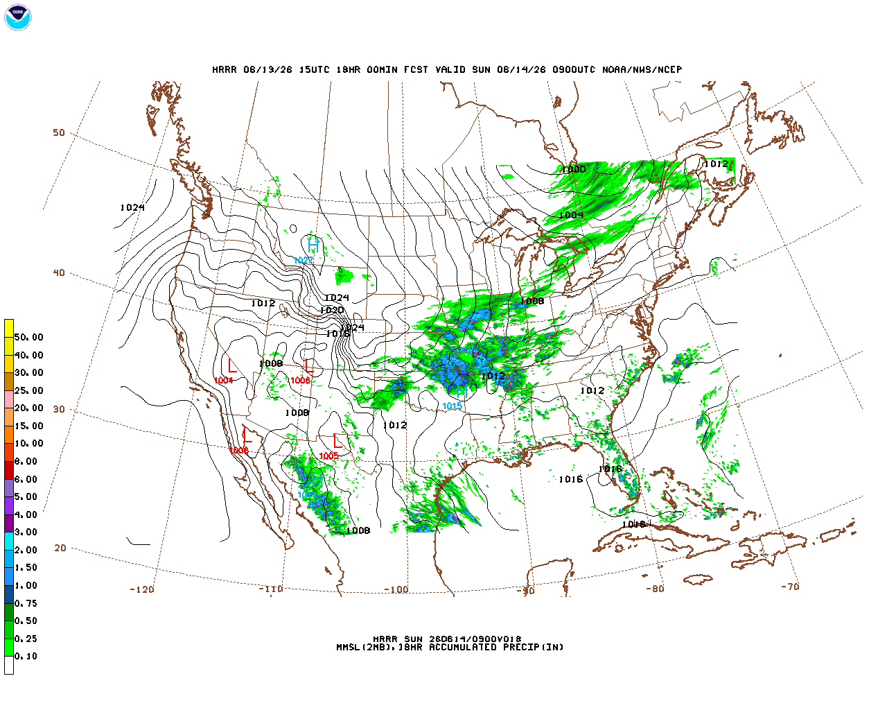 Click to enlarge the hourly precipitation forecast Latest 18 hour total precipitation forecast