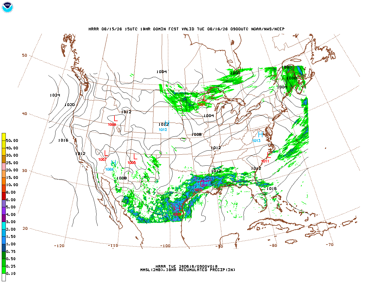 Click to enlarge the hourly precipitation forecast Latest 18 hour total precipitation forecast