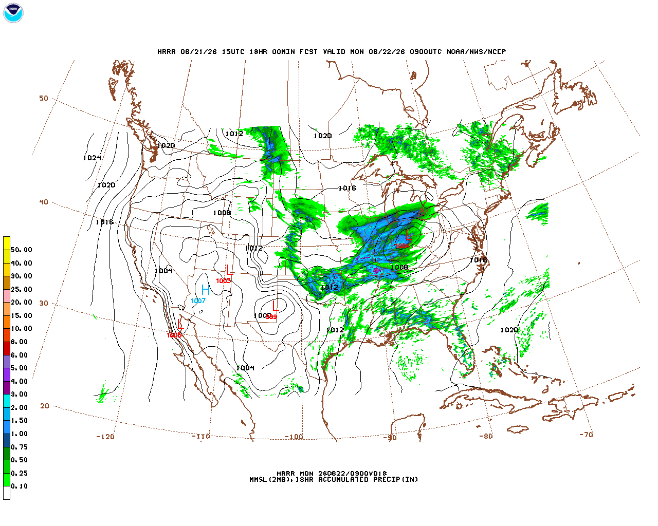 Click to enlarge the hourly precipitation forecast Latest 18 hour total precipitation forecast