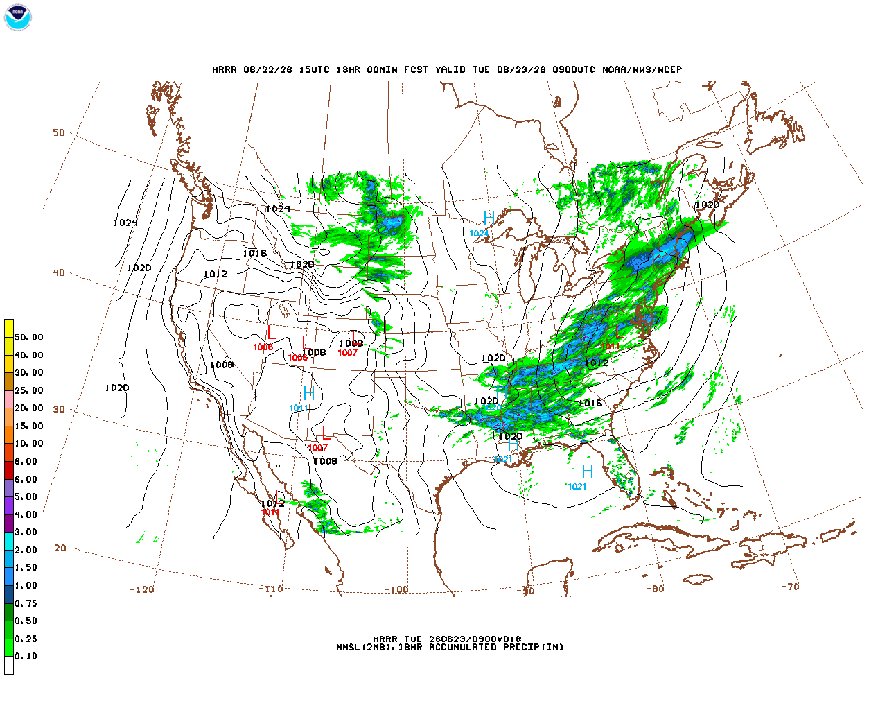 Latest 18 hour total precipitation forecast