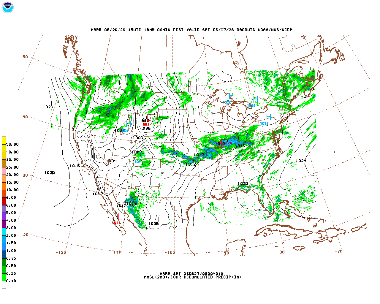 Latest 18 hour total precipitation forecast