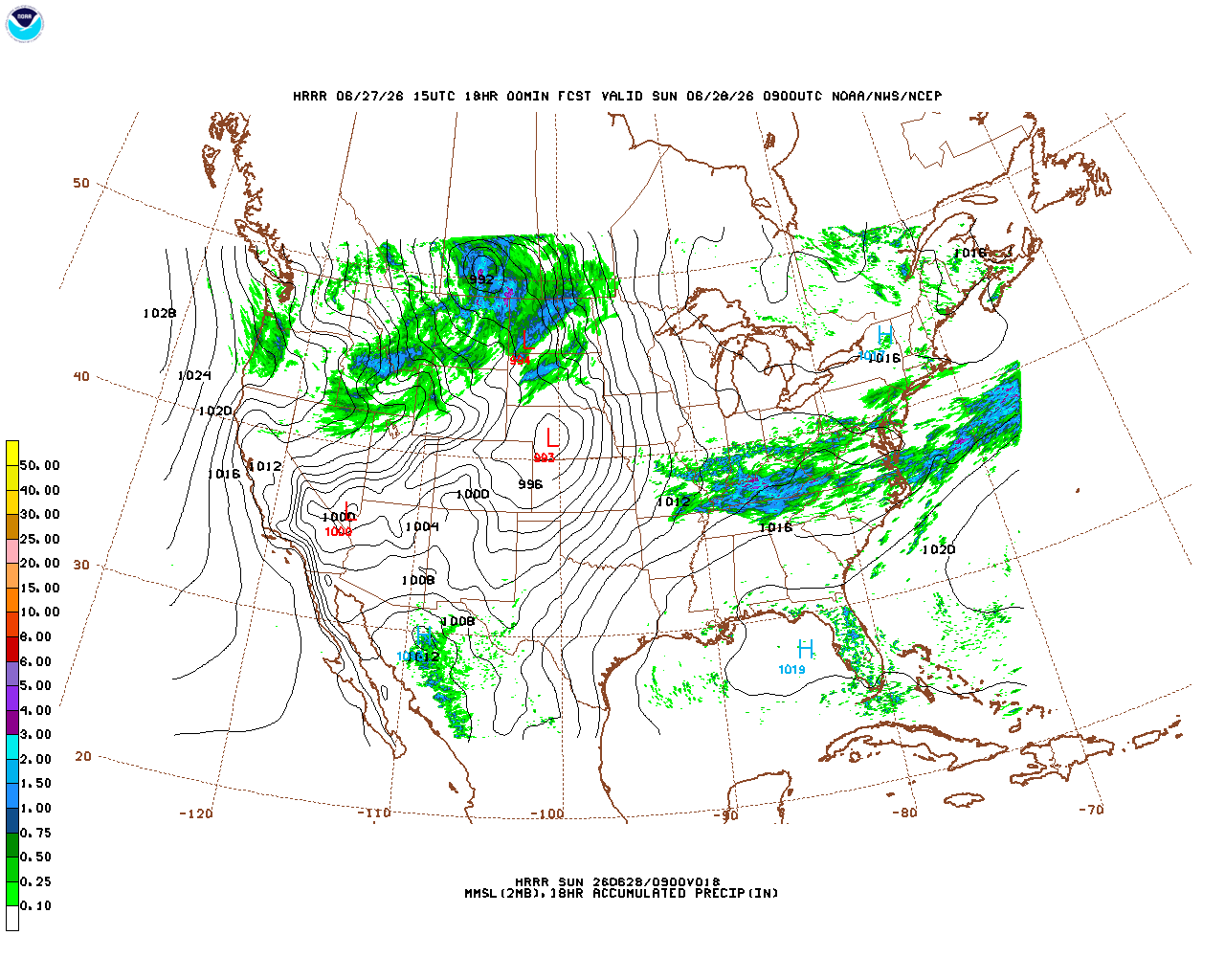 Latest 18 hour total precipitation forecast