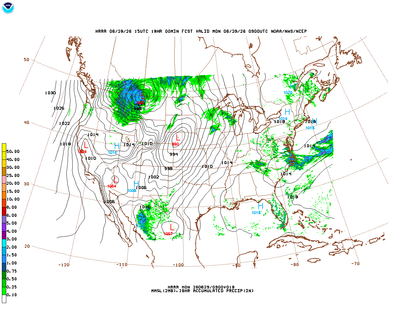 Latest 18 hour total precipitation forecast