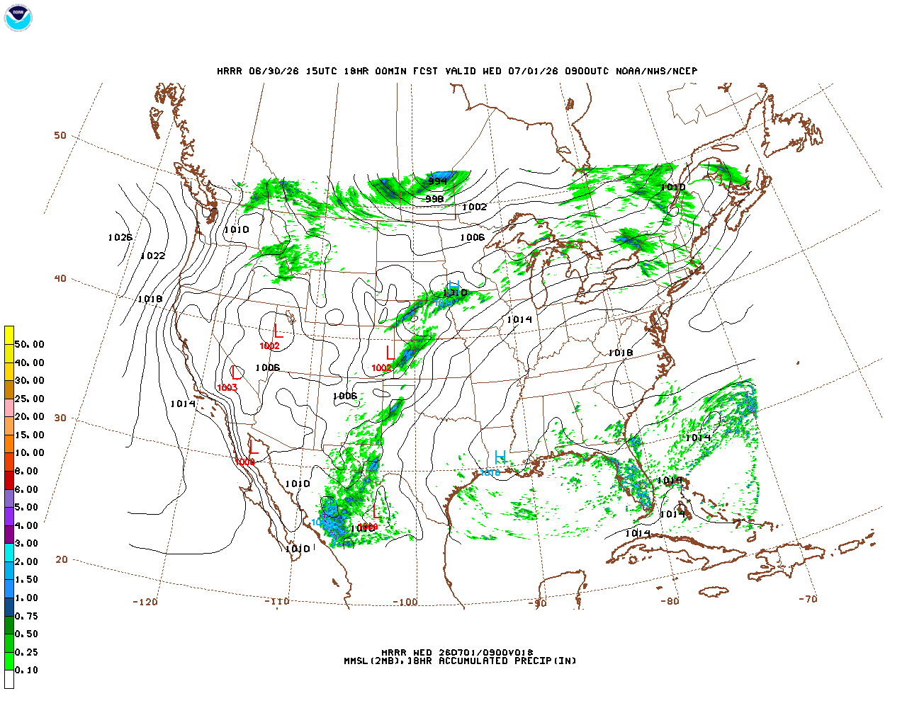 Latest 18 hour total precipitation forecast