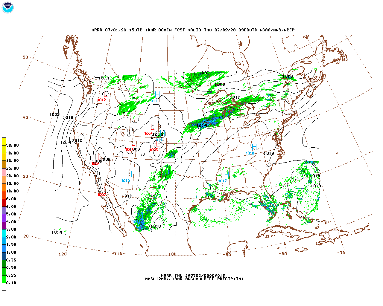 Latest 18 hour total precipitation forecast