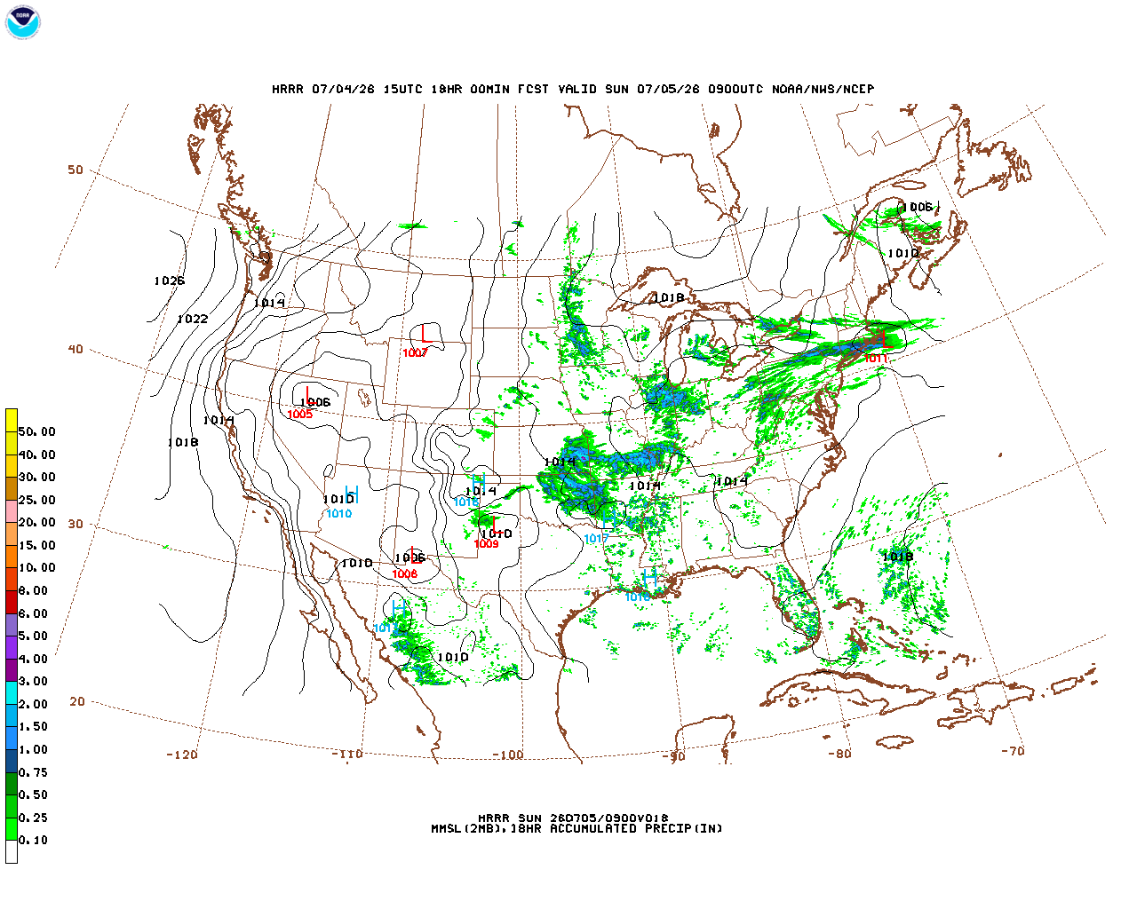 Latest 18 hour total precipitation forecast