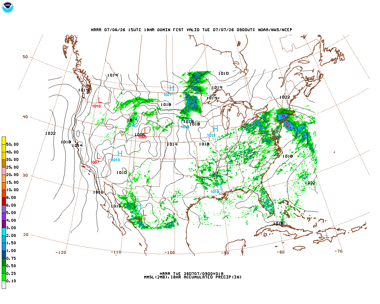 Latest 18 hour total precipitation forecast
