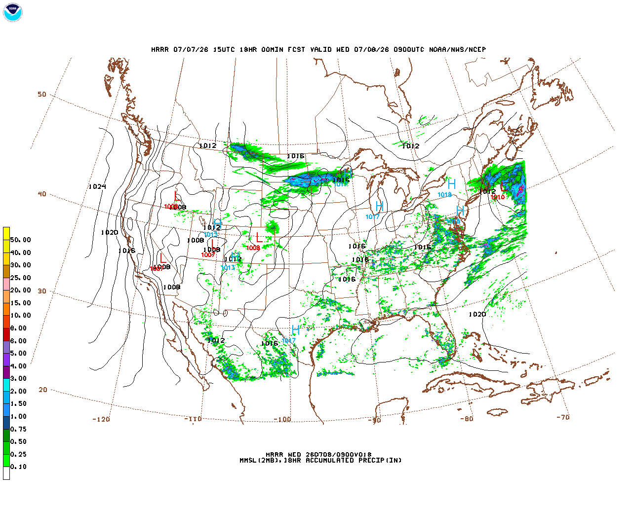 Click to enlarge the hourly precipitation forecast Latest 18 hour total precipitation forecast