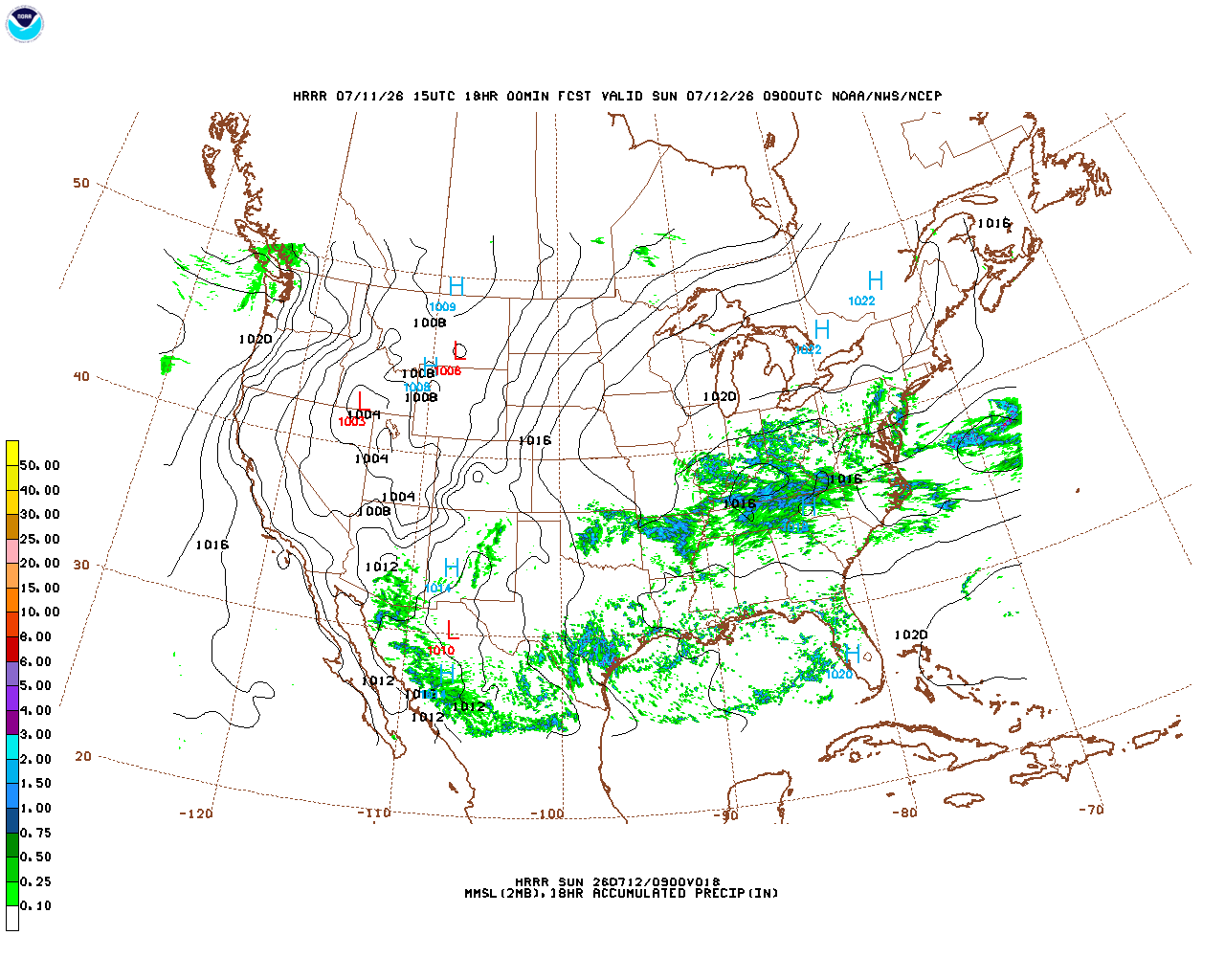 Click to enlarge the hourly precipitation forecast Latest 18 hour total precipitation forecast