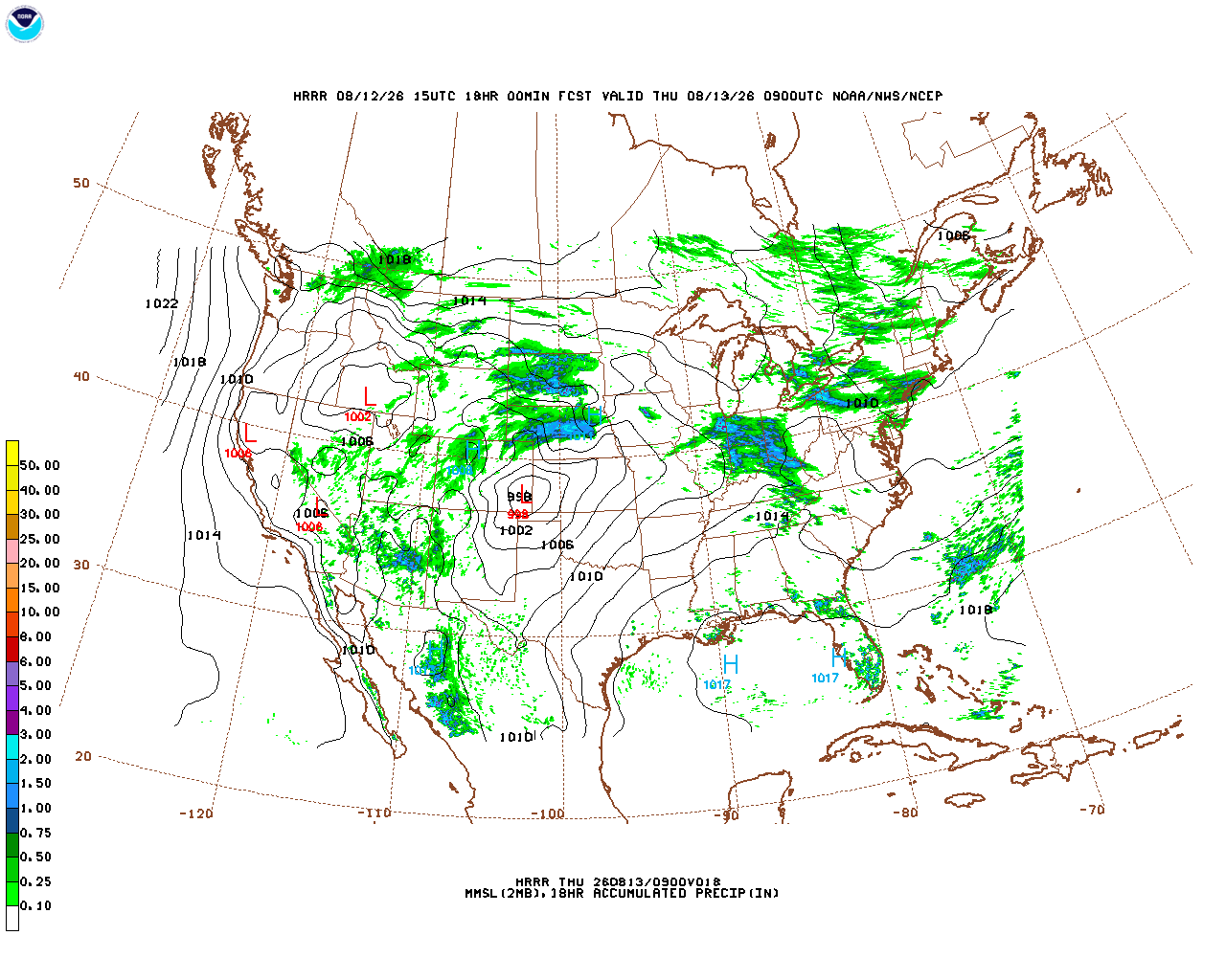 Latest 18 hour total precipitation forecast