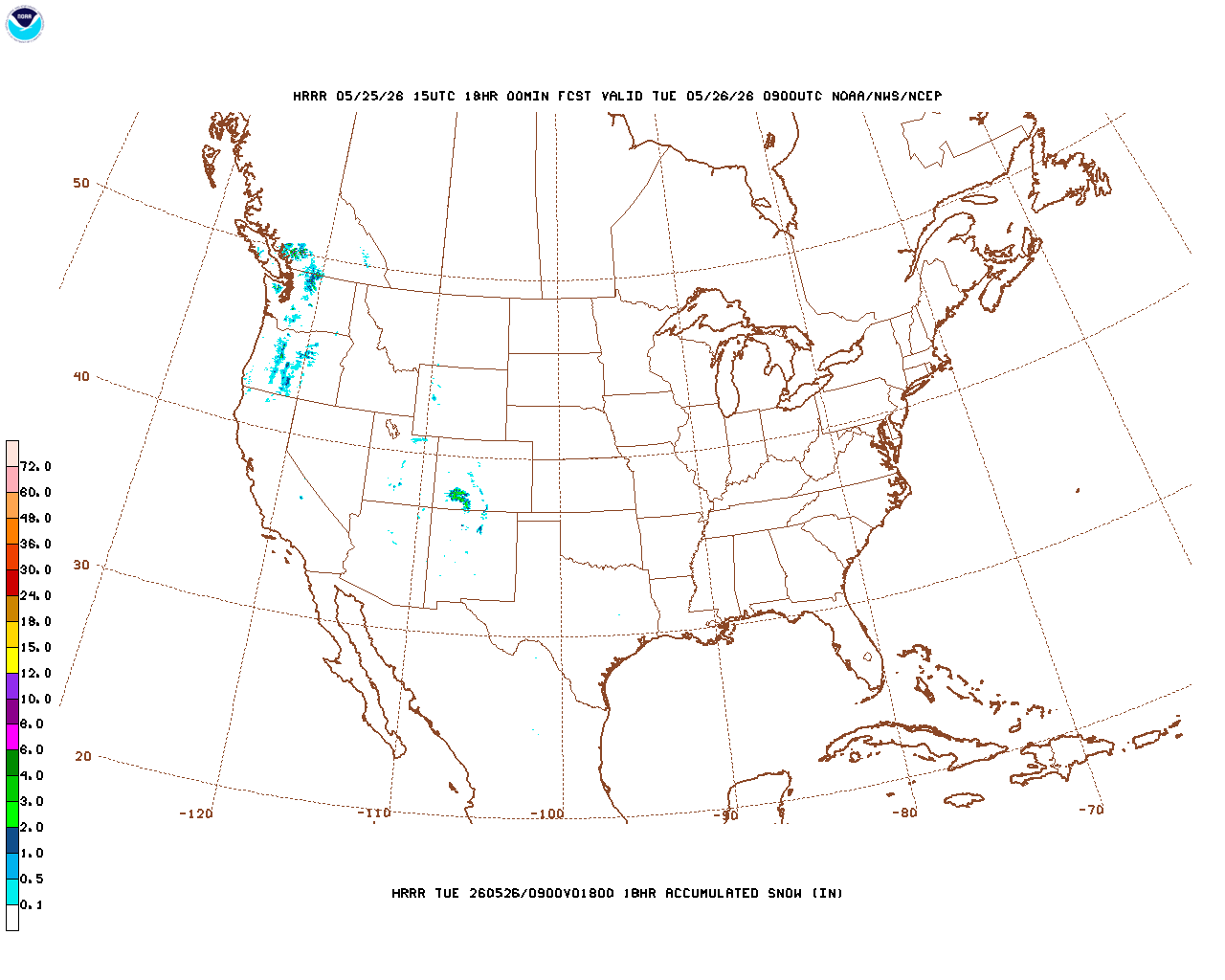 Latest 18 hour total precipitation forecast