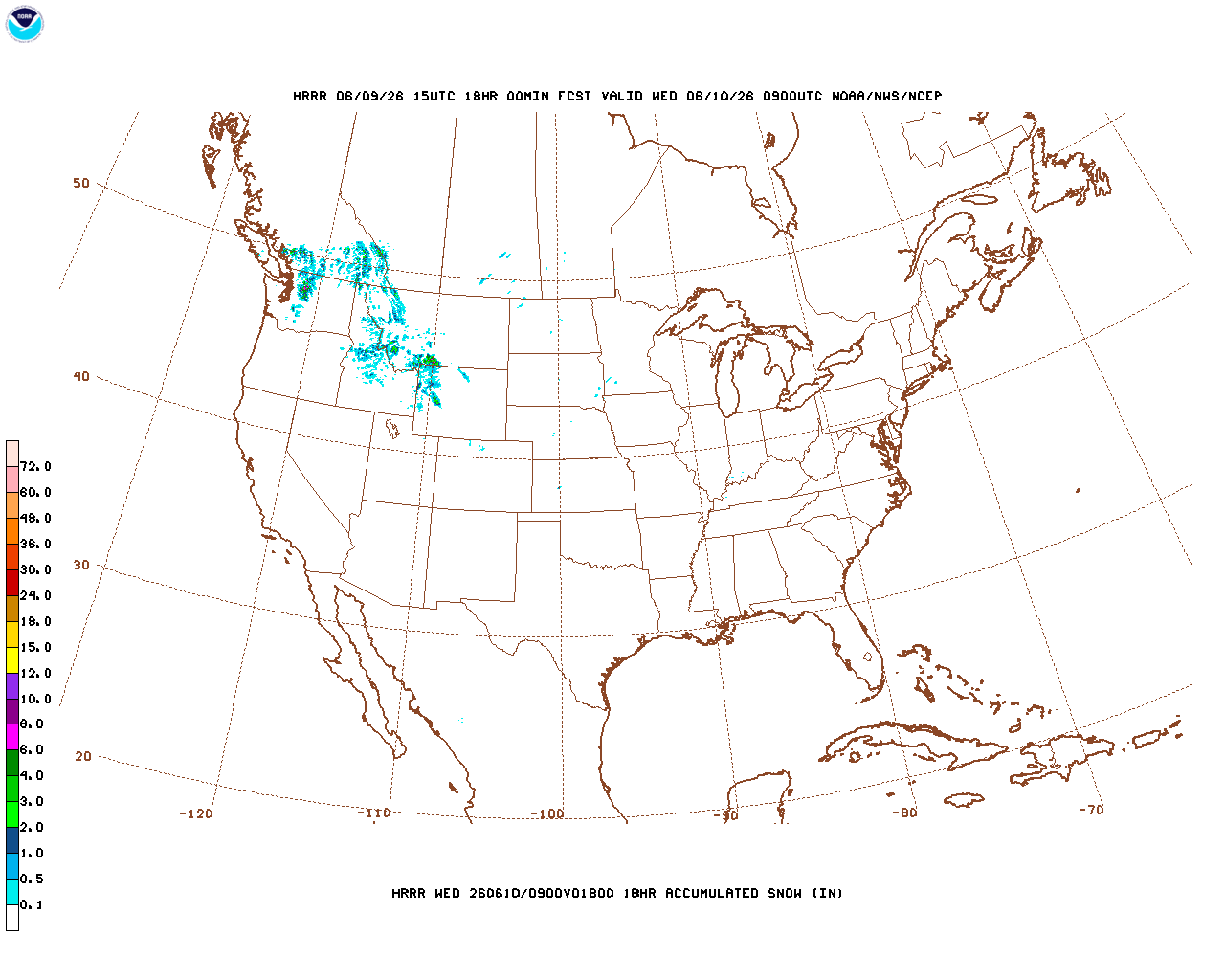 Click to enlarge the hourly snow forecast Latest 18 hour total precipitation forecast