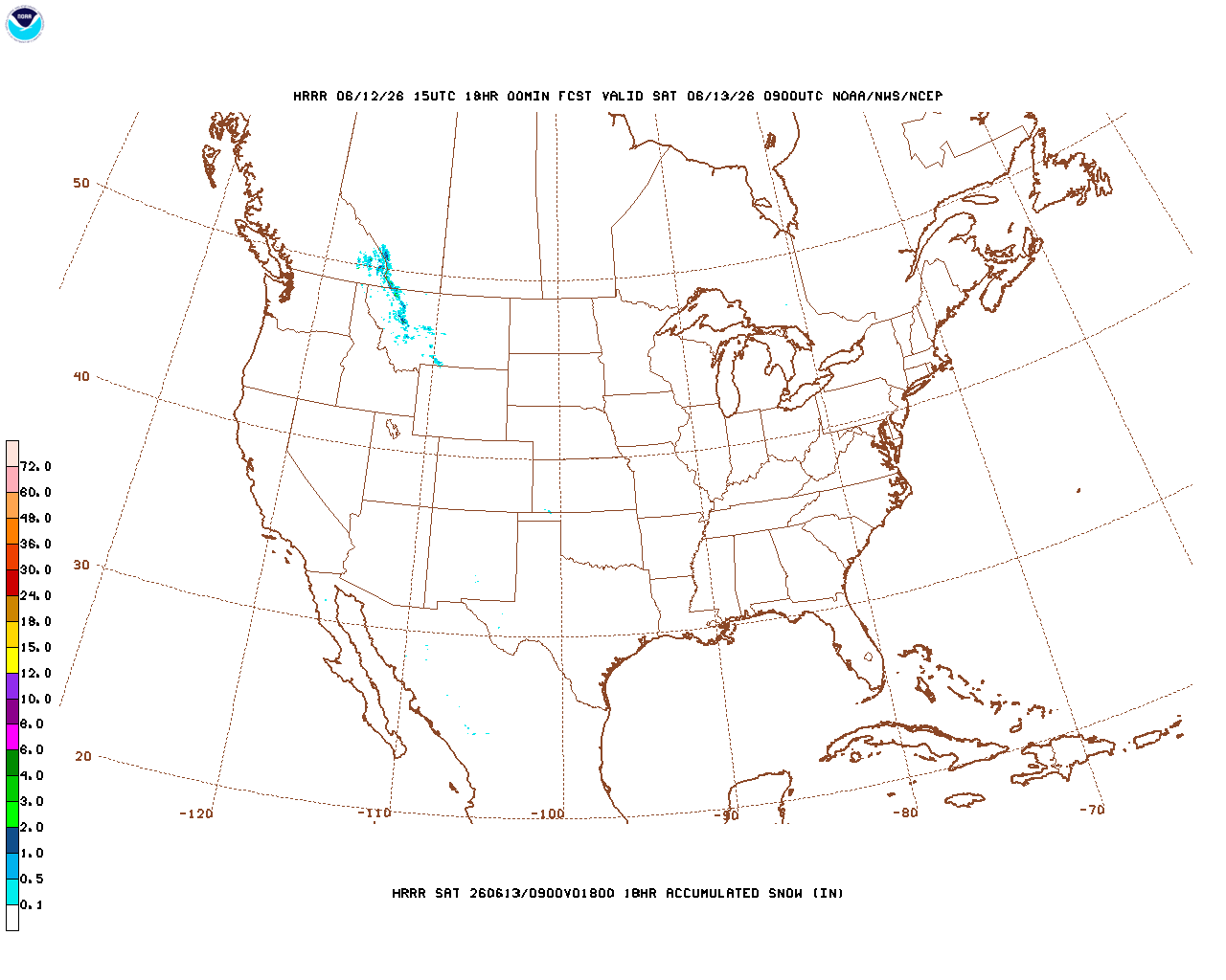 Click to enlarge the hourly snow forecast Latest 18 hour total precipitation forecast