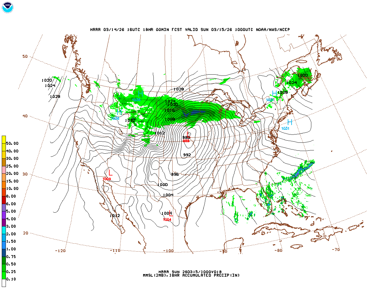 Latest 18 hour total precipitation forecast