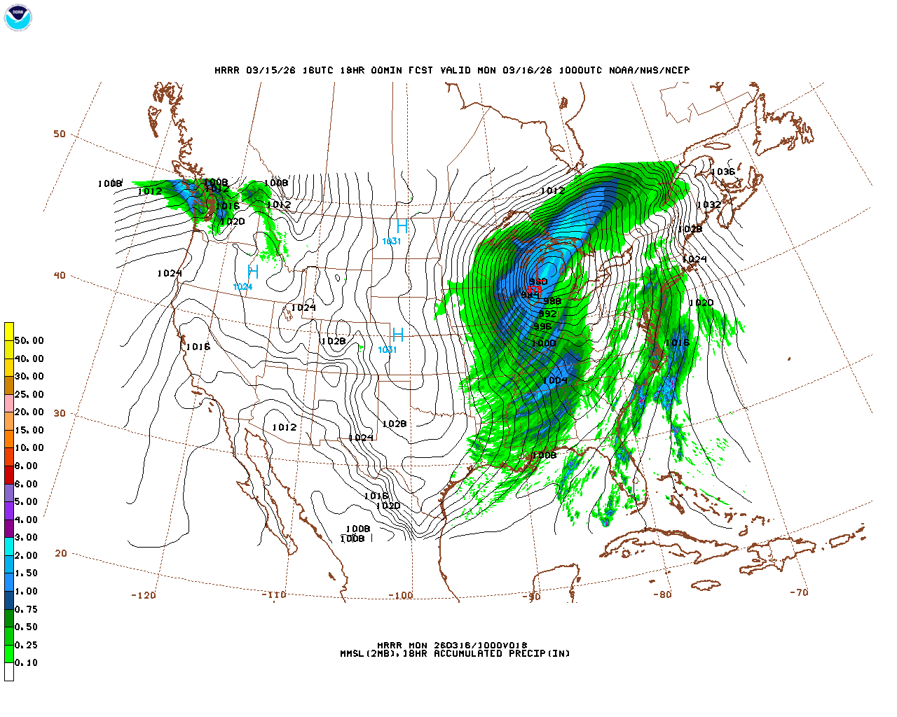 Latest 18 hour total precipitation forecast
