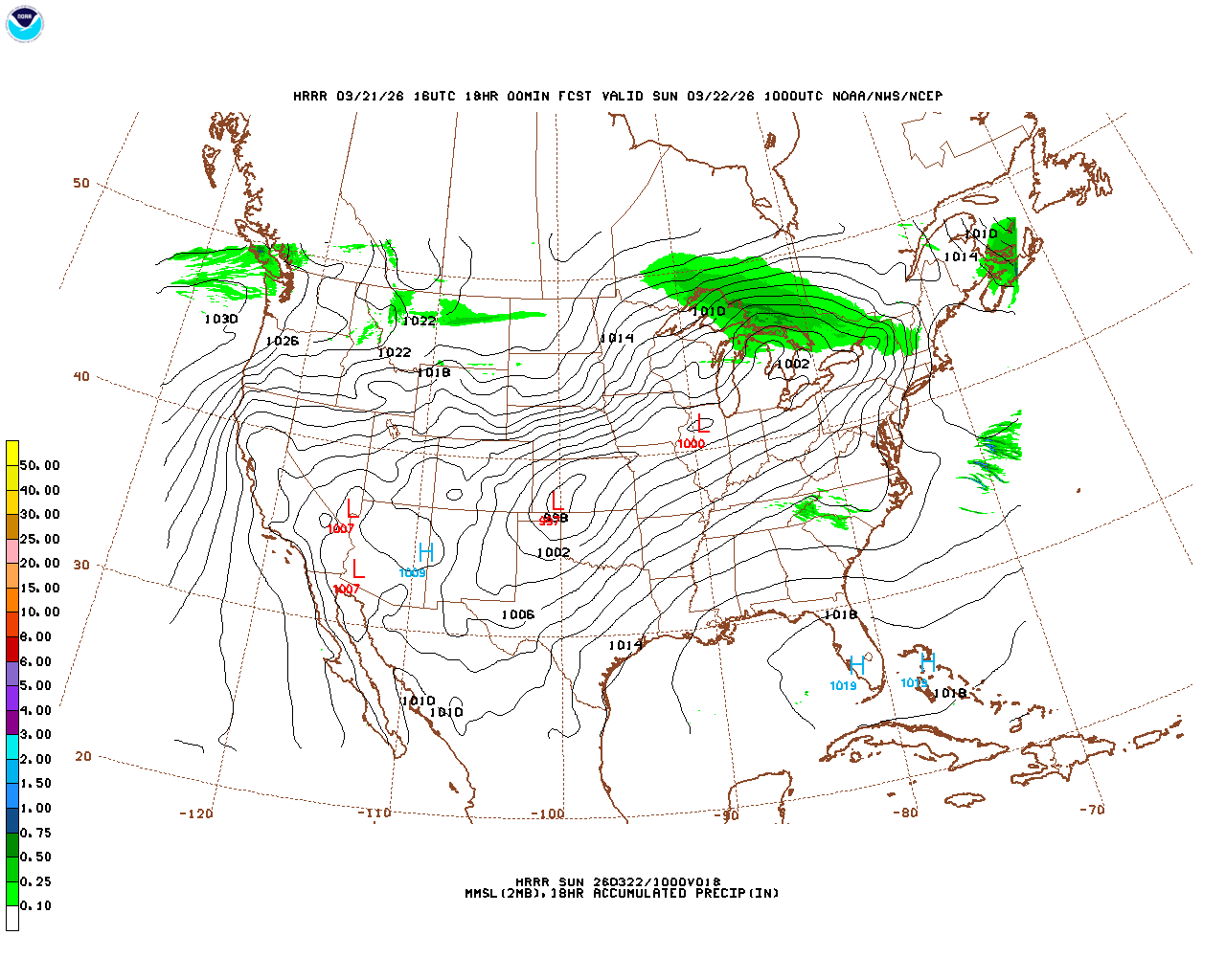 Latest 18 hour total precipitation forecast