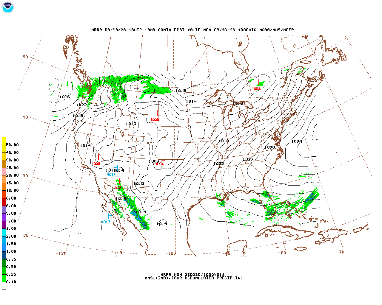 Latest 18 hour total precipitation forecast
