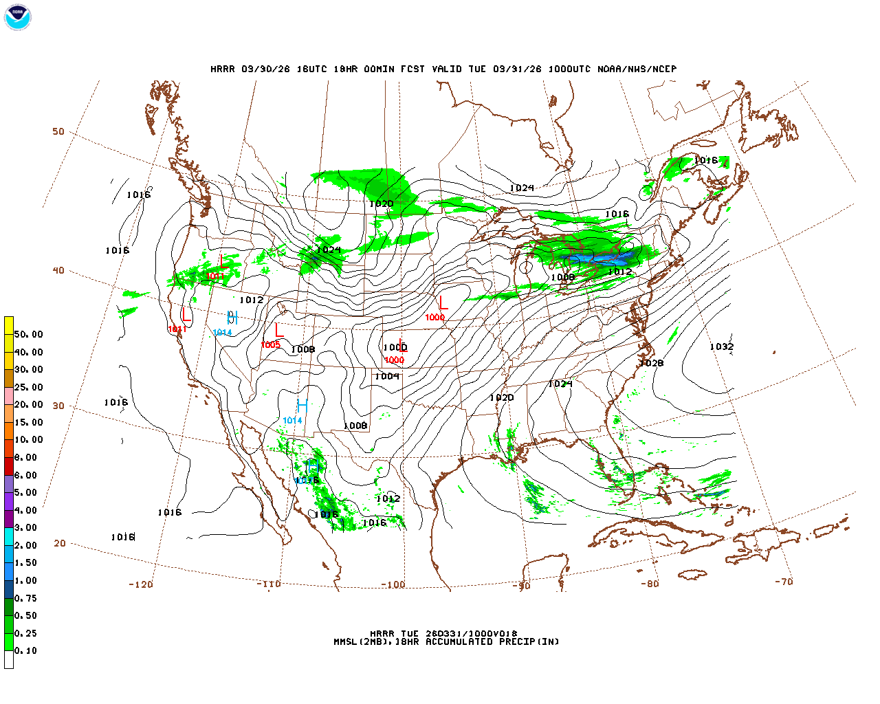 Latest 18 hour total precipitation forecast