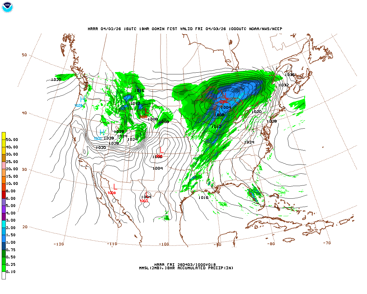 Latest 18 hour total precipitation forecast