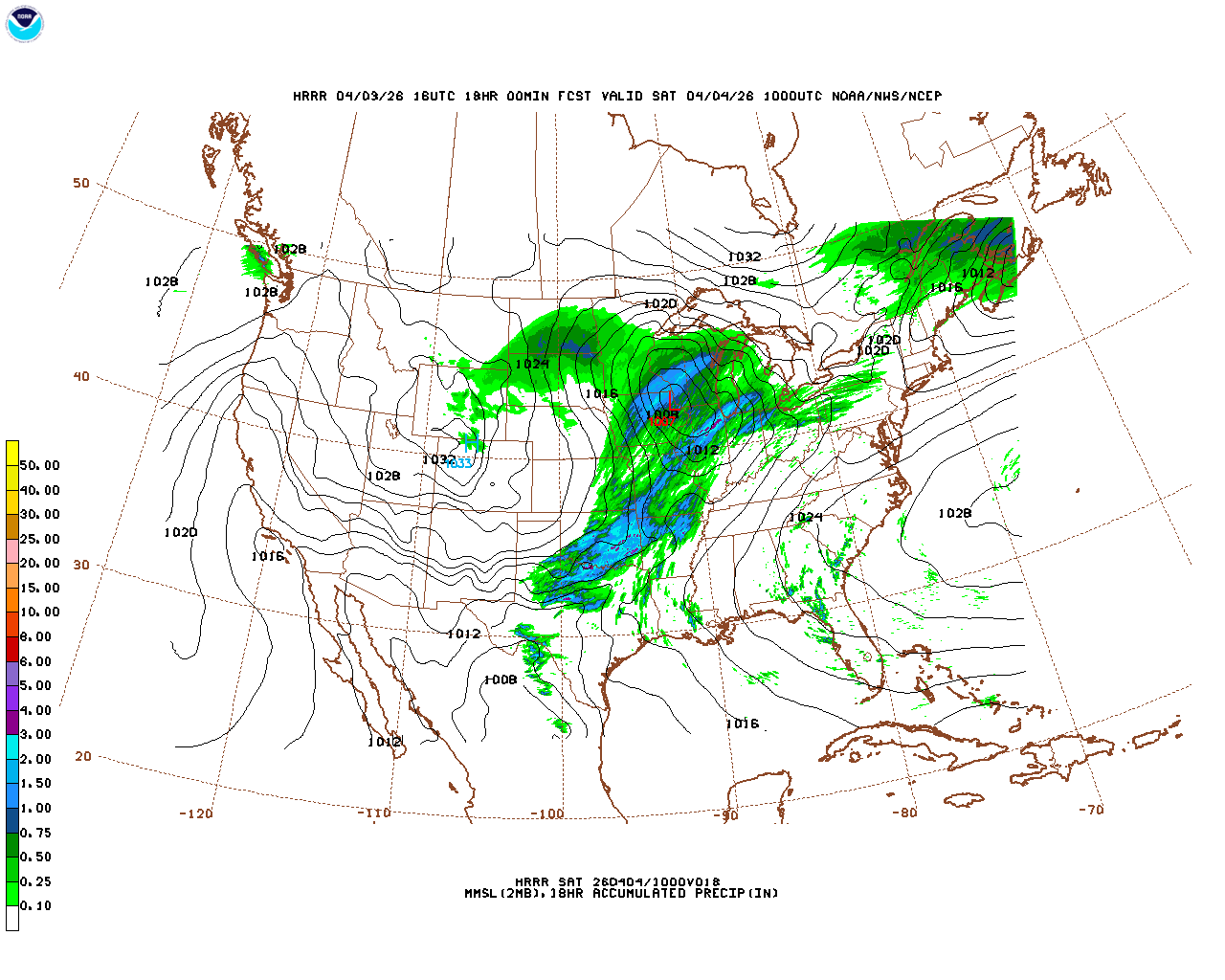 Latest 18 hour total precipitation forecast