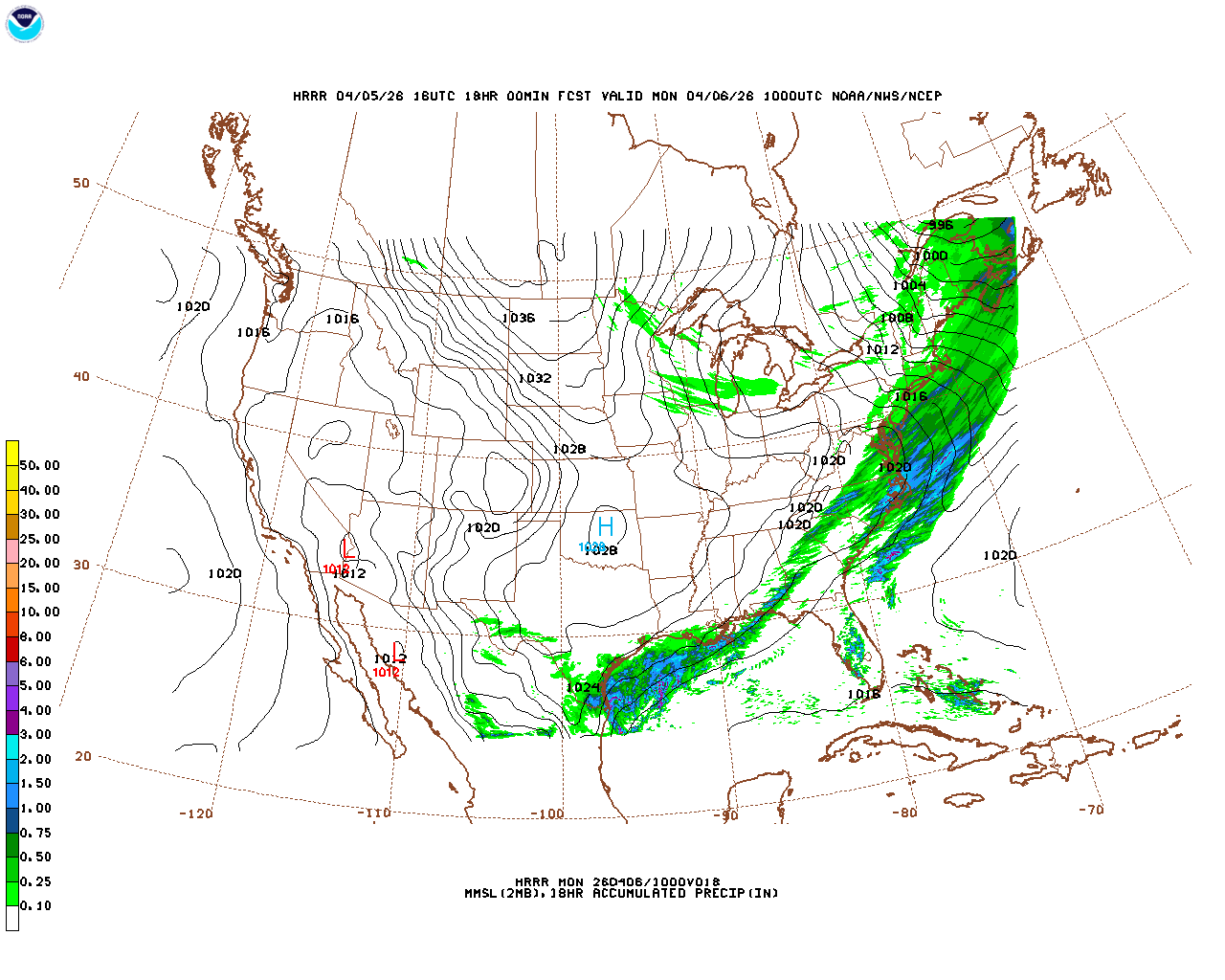 Click to enlarge the hourly precipitation forecast Latest 18 hour total precipitation forecast