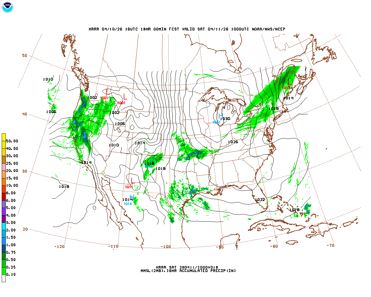 Latest 18 hour total precipitation forecast