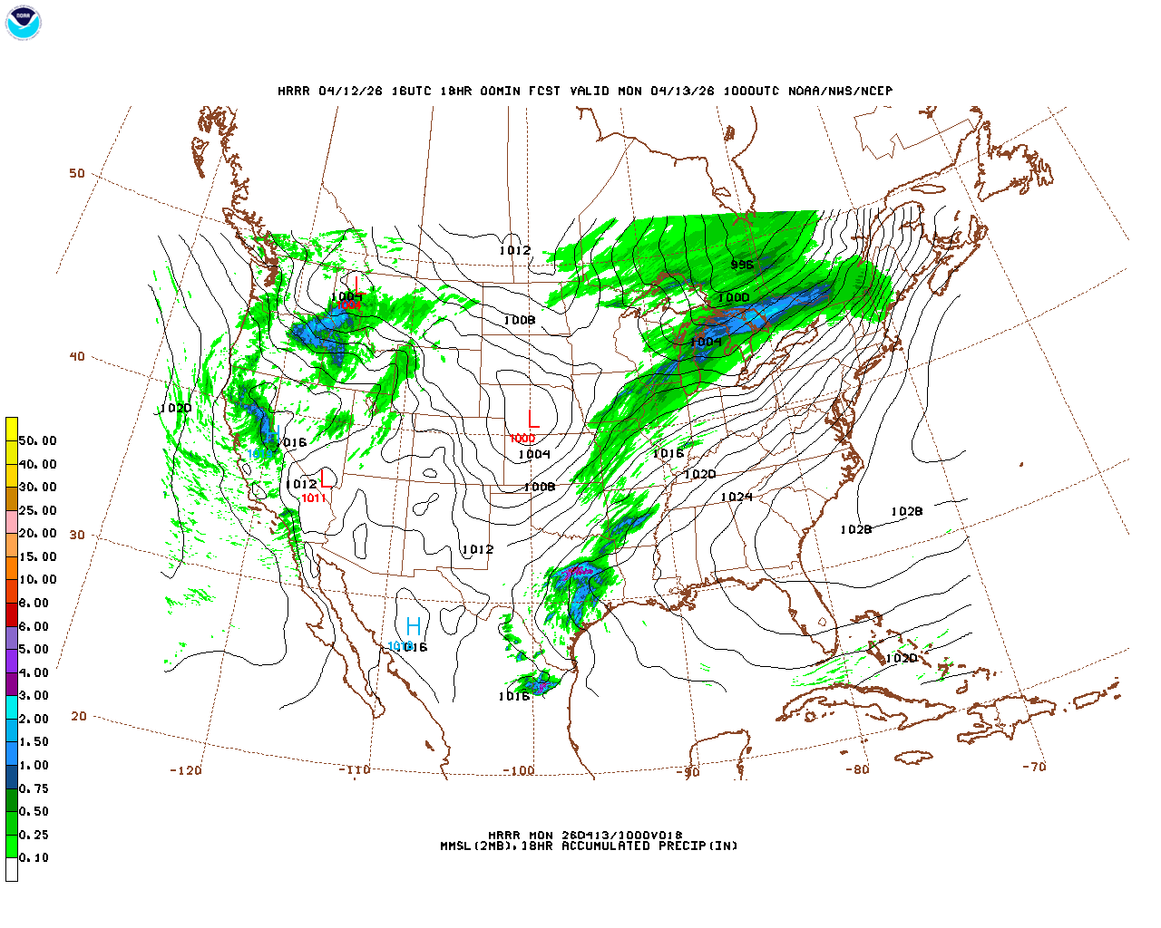Latest 18 hour total precipitation forecast